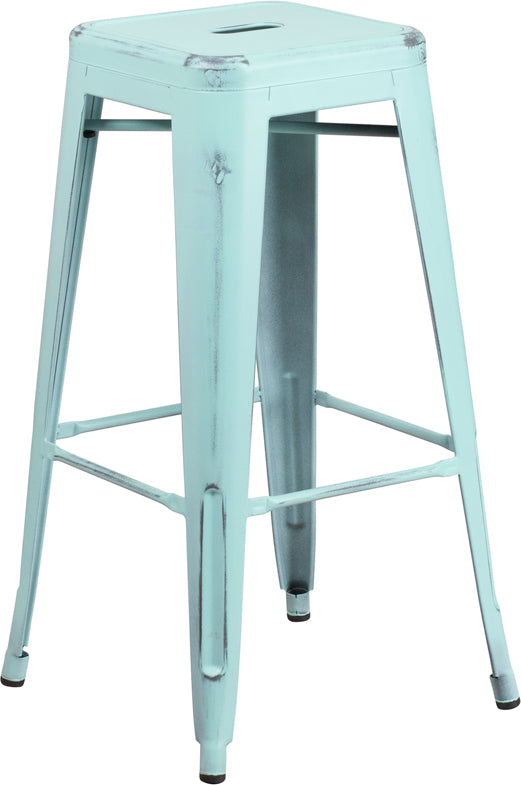 Distressed Gn-Blue Metal Stool ET-BT3503-30-DB-GG