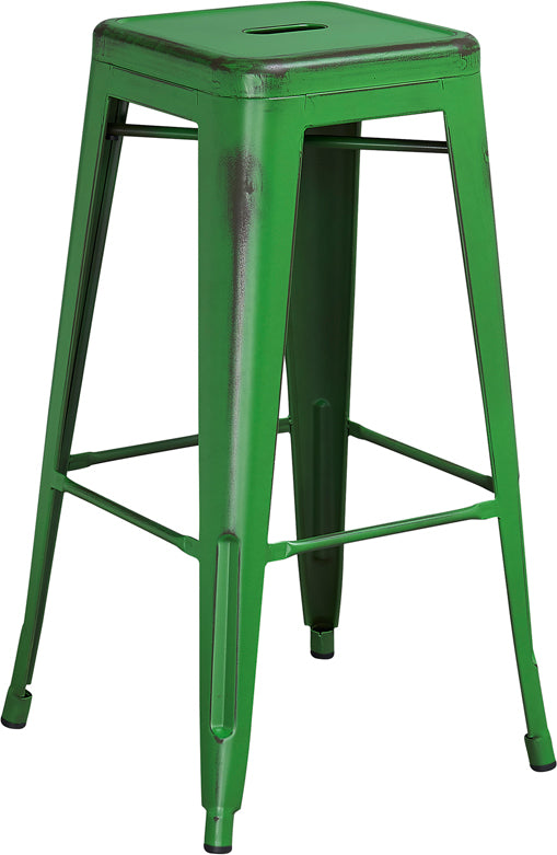 Distressed Green Metal Stool ET-BT3503-30-GN-GG