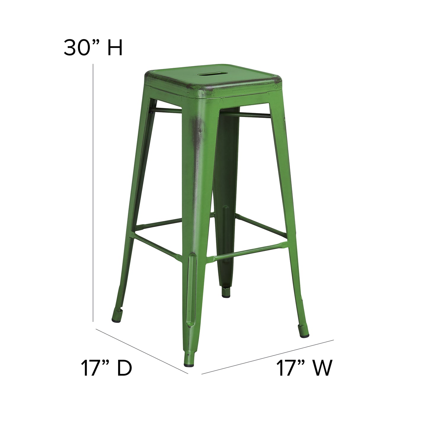 Distressed Green Metal Stool ET-BT3503-30-GN-GG