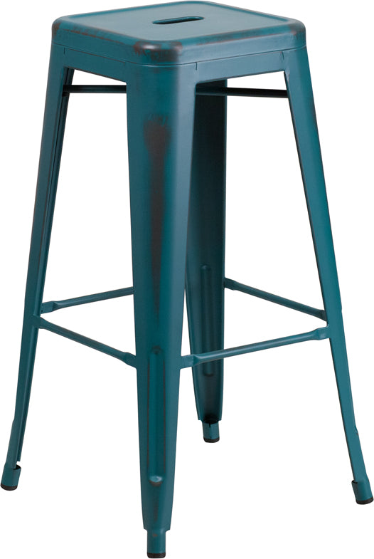 Distressed Blue-TL Metal Stool ET-BT3503-30-KB-GG