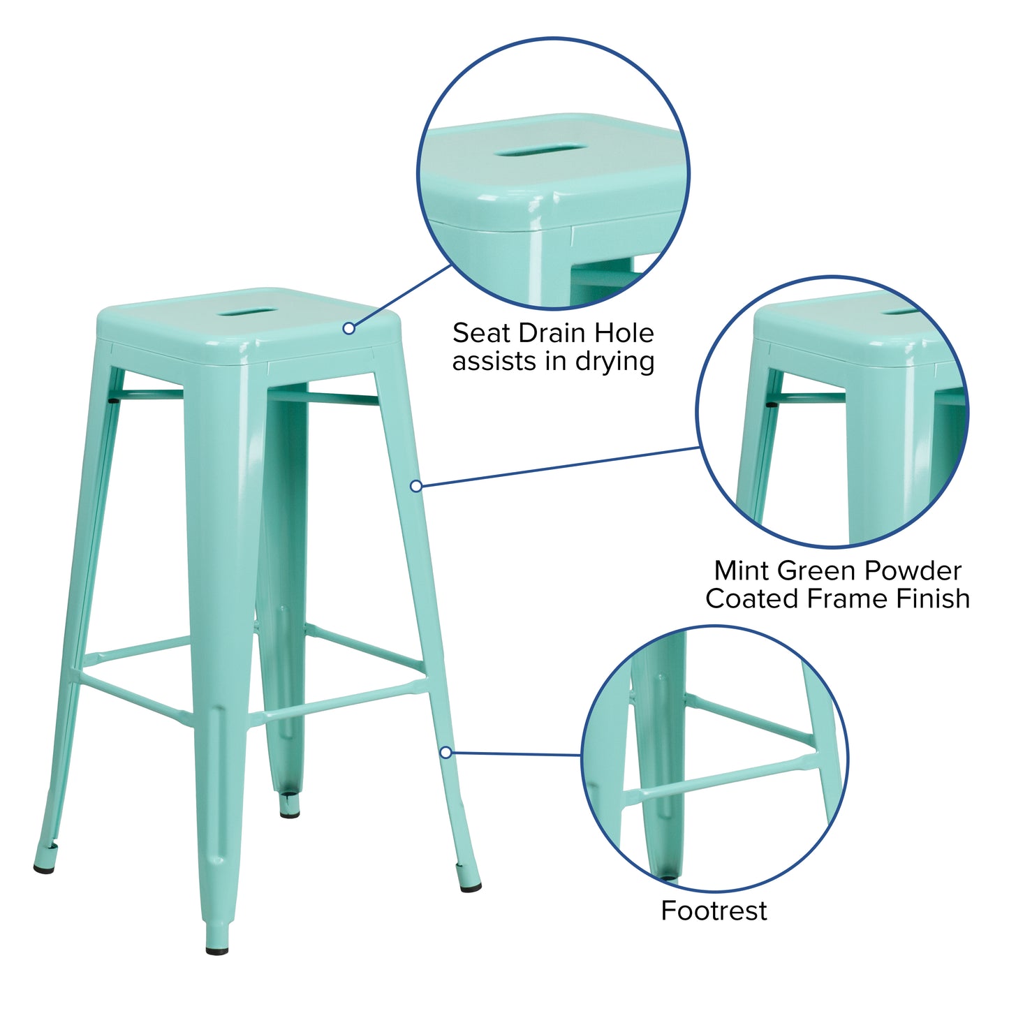 30" Mint No Back Metal Stool ET-BT3503-30-MINT-GG