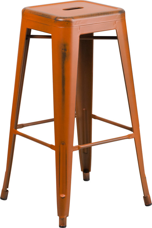 Distressed Orange Metal Stool ET-BT3503-30-OR-GG