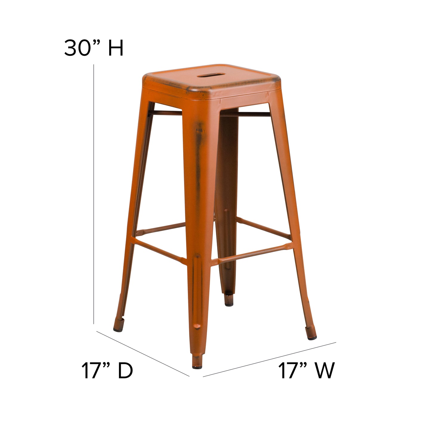 Distressed Orange Metal Stool ET-BT3503-30-OR-GG