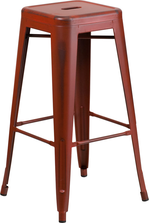 Distressed Red Metal Stool ET-BT3503-30-RD-GG