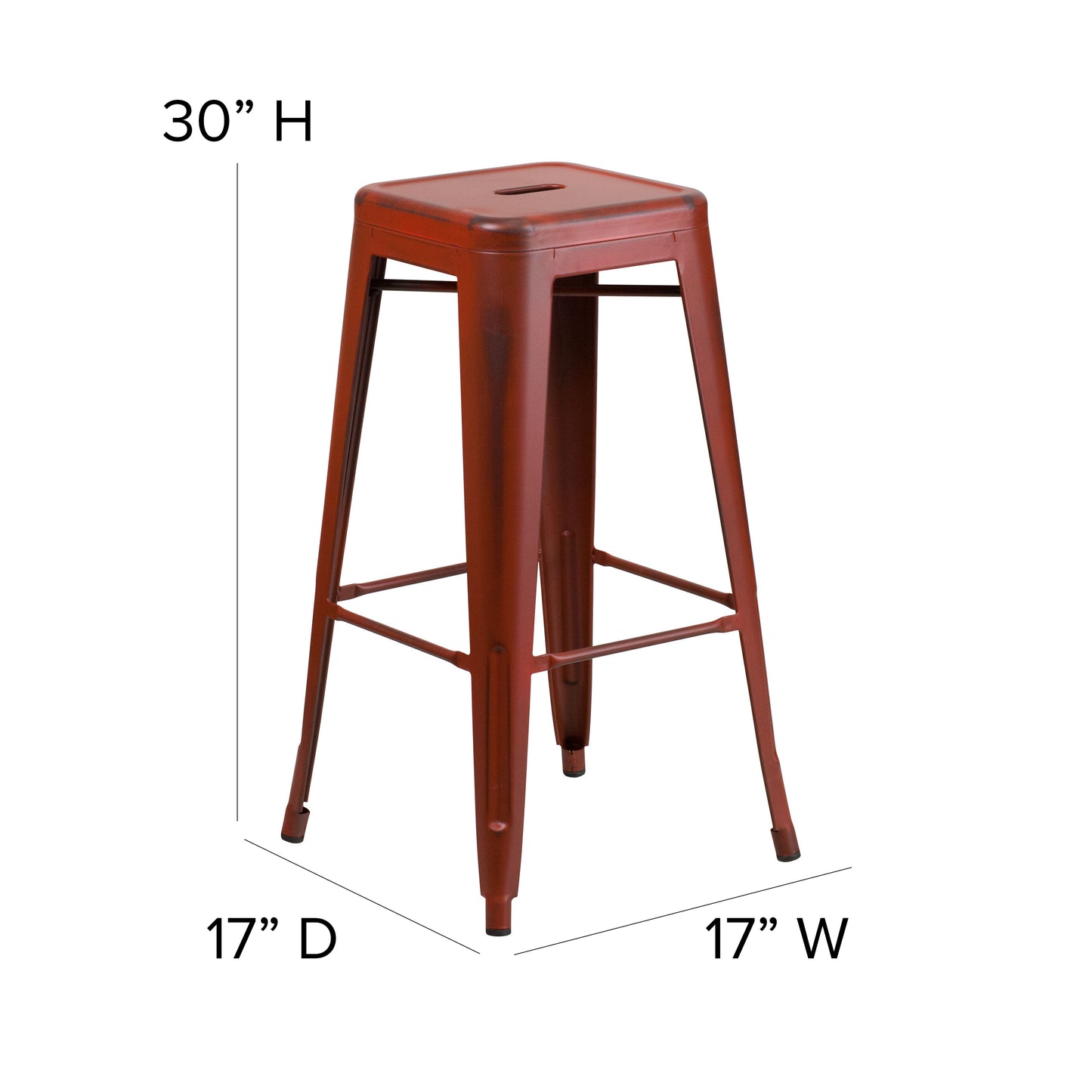 Distressed Red Metal Stool ET-BT3503-30-RD-GG