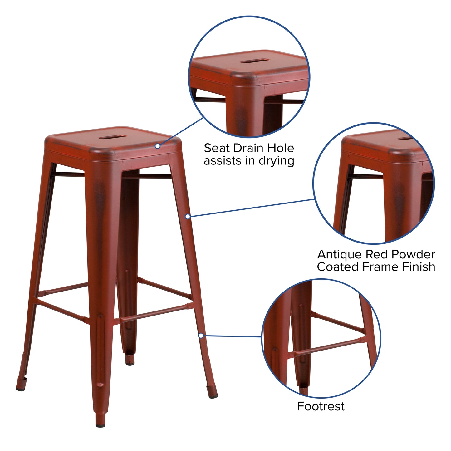 Distressed Red Metal Stool ET-BT3503-30-RD-GG