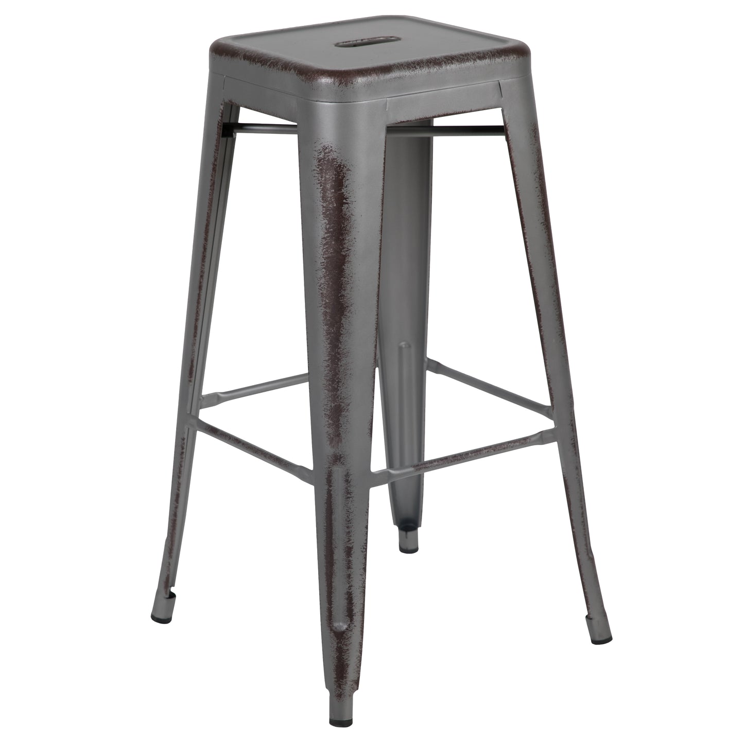 30"H Distressed Silver Stool ET-BT3503-30-SIL-GG