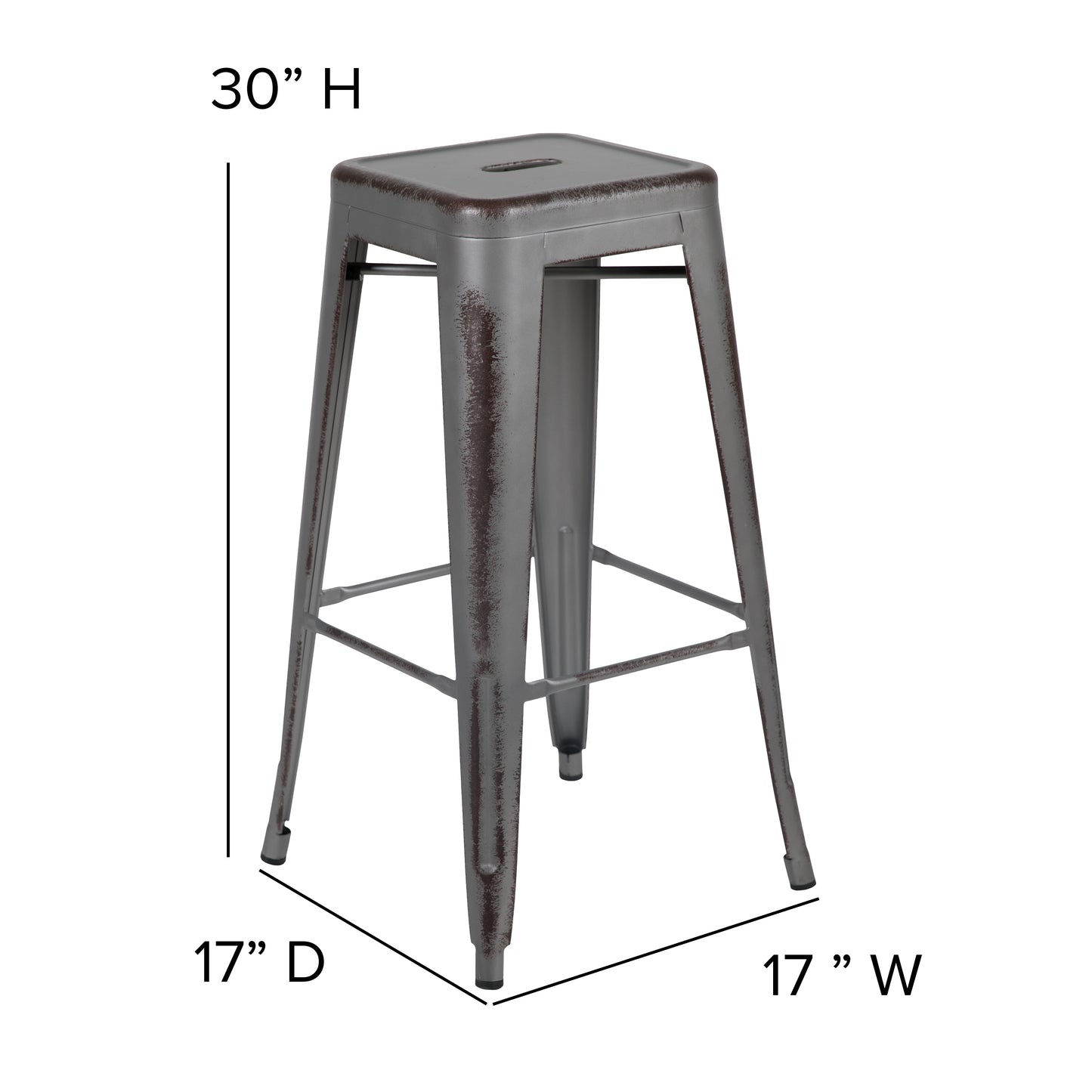 30"H Distressed Silver Stool ET-BT3503-30-SIL-GG