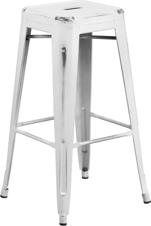 Distressed White Metal Stool ET-BT3503-30-WH-GG