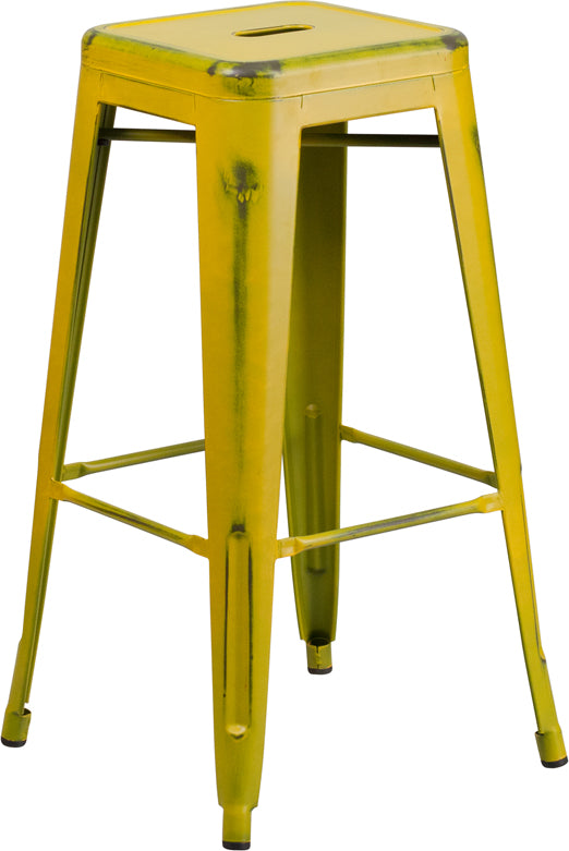 Distressed Yellow Metal Stool ET-BT3503-30-YL-GG