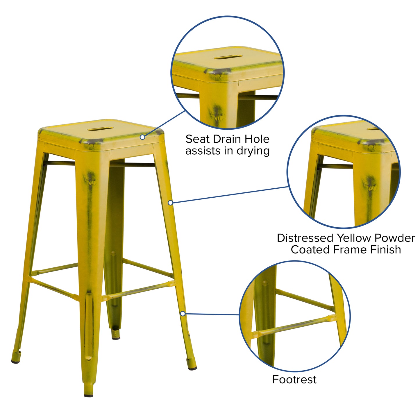 Distressed Yellow Metal Stool ET-BT3503-30-YL-GG