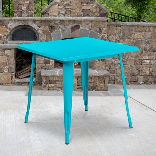 31.5SQ Teal-Blue Metal Table ET-CT002-1-CB-GG