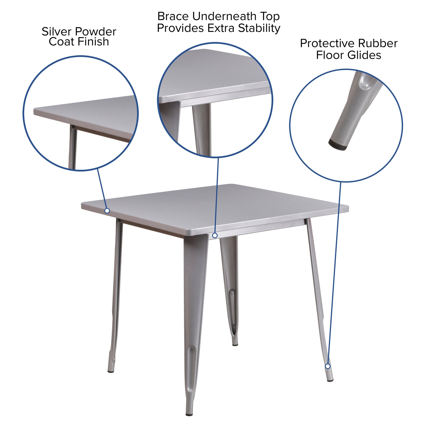 31.5SQ Silver Metal Table ET-CT002-1-SIL-GG