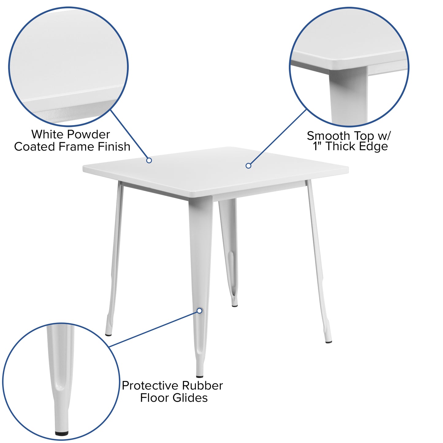 31.5SQ White Metal Table ET-CT002-1-WH-GG