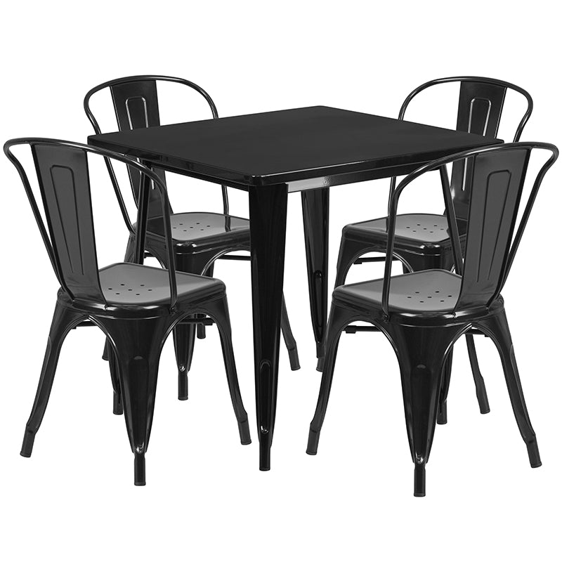 31.5SQ Black Metal Table Set ET-CT002-4-30-BK-GG