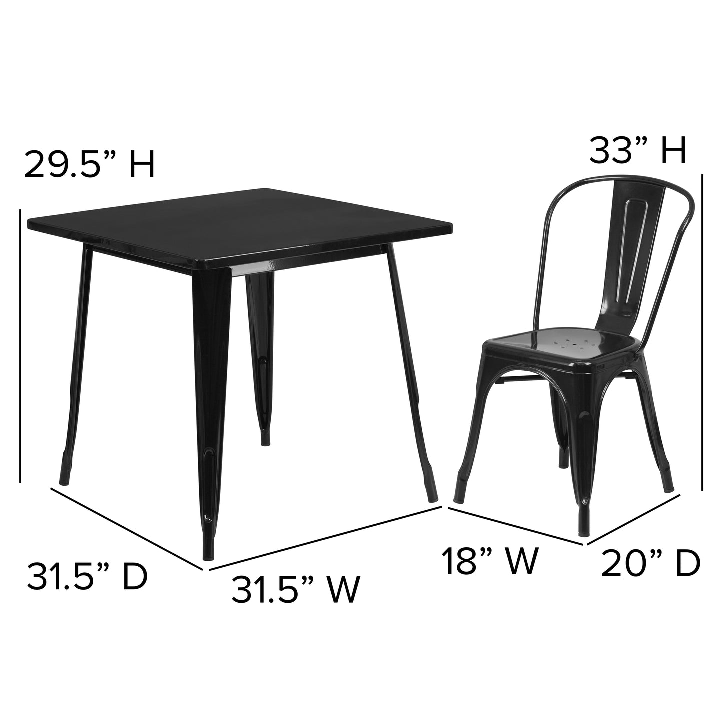 31.5SQ Black Metal Table Set ET-CT002-4-30-BK-GG