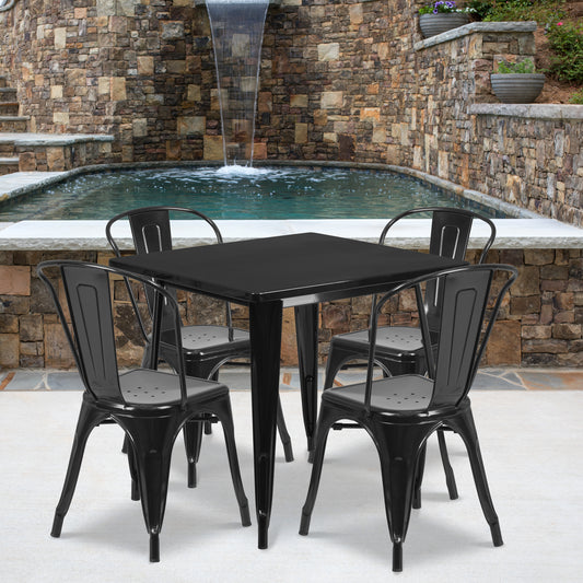 31.5SQ Black Metal Table Set ET-CT002-4-30-BK-GG