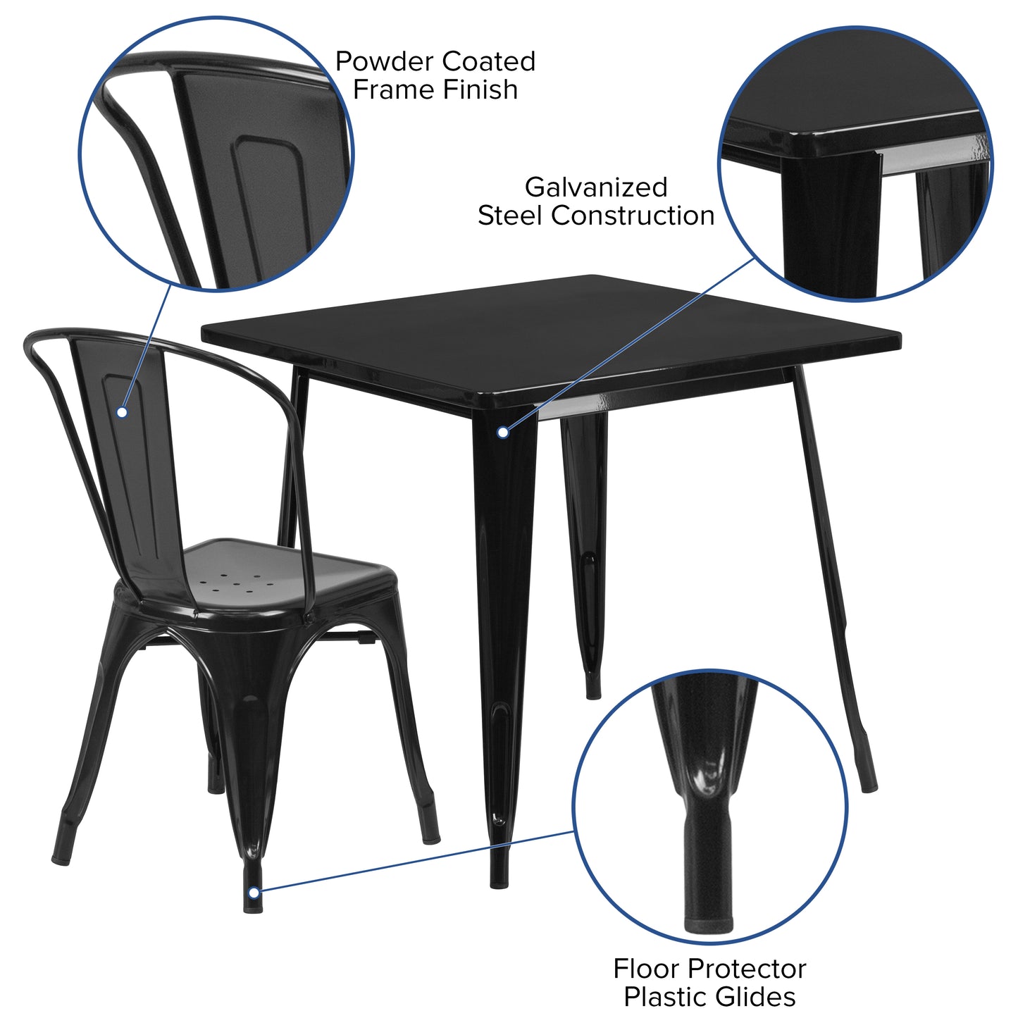 31.5SQ Black Metal Table Set ET-CT002-4-30-BK-GG