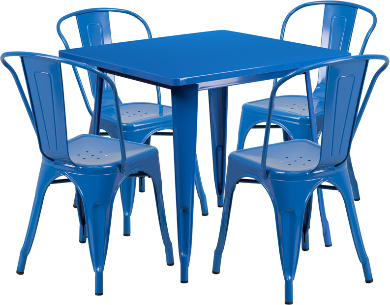 31.5SQ Blue Metal Table Set ET-CT002-4-30-BL-GG