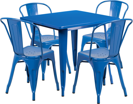 31.5SQ Blue Metal Table Set ET-CT002-4-30-BL-GG