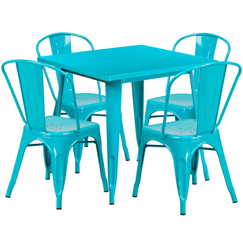 31.5SQ Teal-BL Metal Table Set ET-CT002-4-30-CB-GG