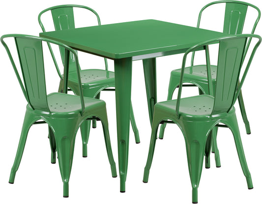 31.5SQ Green Metal Table Set ET-CT002-4-30-GN-GG