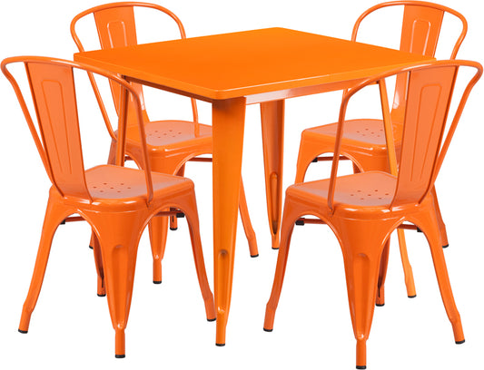 31.5SQ Orange Metal Table Set ET-CT002-4-30-OR-GG