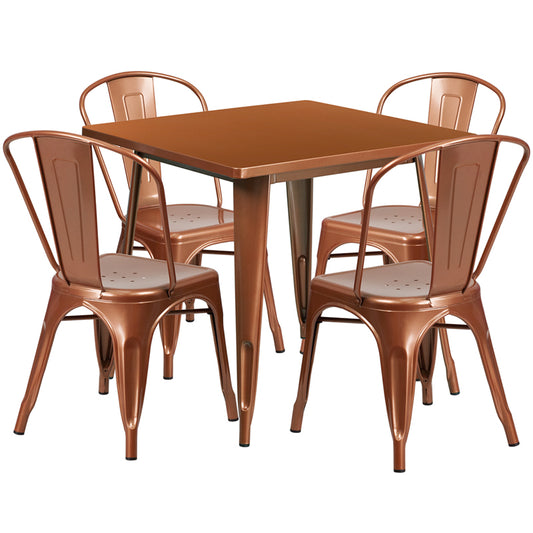 31.5SQ Copper Metal Table Set ET-CT002-4-30-POC-GG