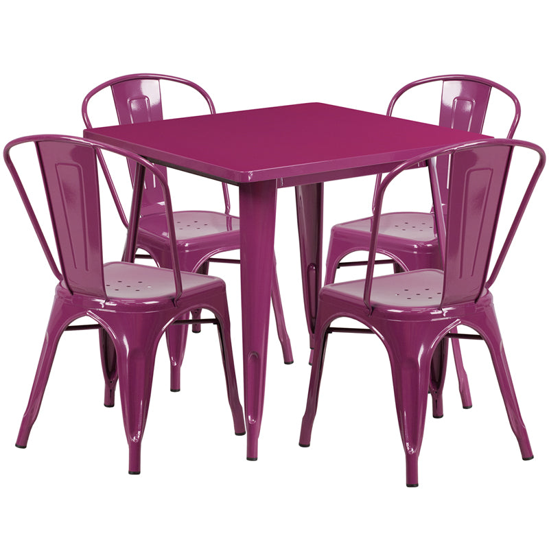 31.5SQ Purple Metal Table Set ET-CT002-4-30-PUR-GG