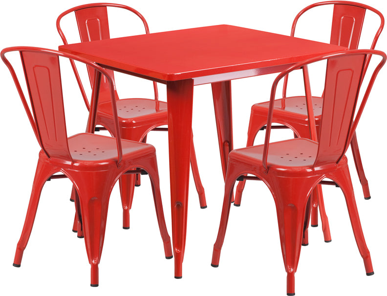 31.5SQ Red Metal Table Set ET-CT002-4-30-RED-GG