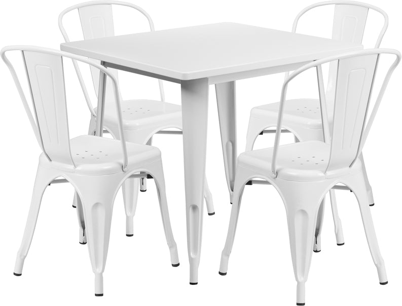 31.5SQ White Metal Table Set ET-CT002-4-30-WH-GG