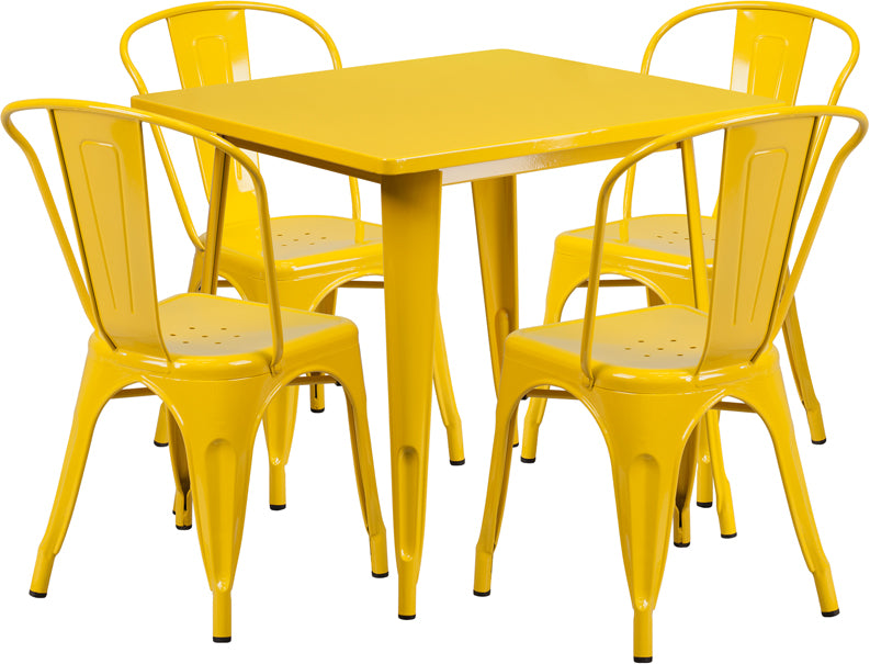 31.5SQ Yellow Metal Table Set ET-CT002-4-30-YL-GG