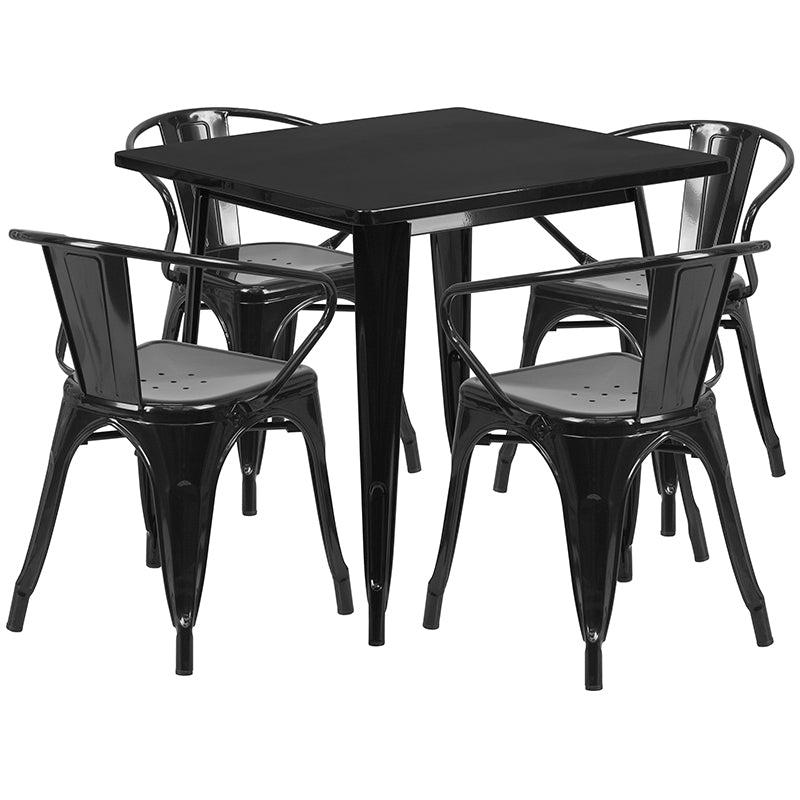 31.5SQ Black Metal Table Set ET-CT002-4-70-BK-GG