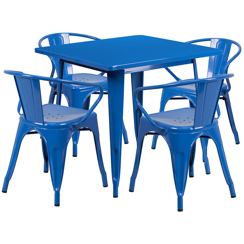 31.5SQ Blue Metal Table Set ET-CT002-4-70-BL-GG