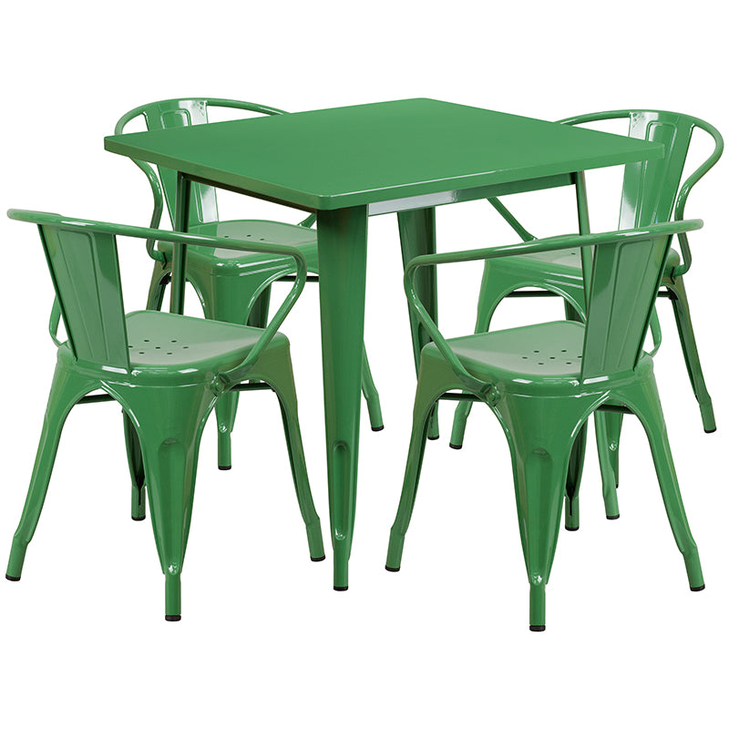 31.5SQ Green Metal Table Set ET-CT002-4-70-GN-GG