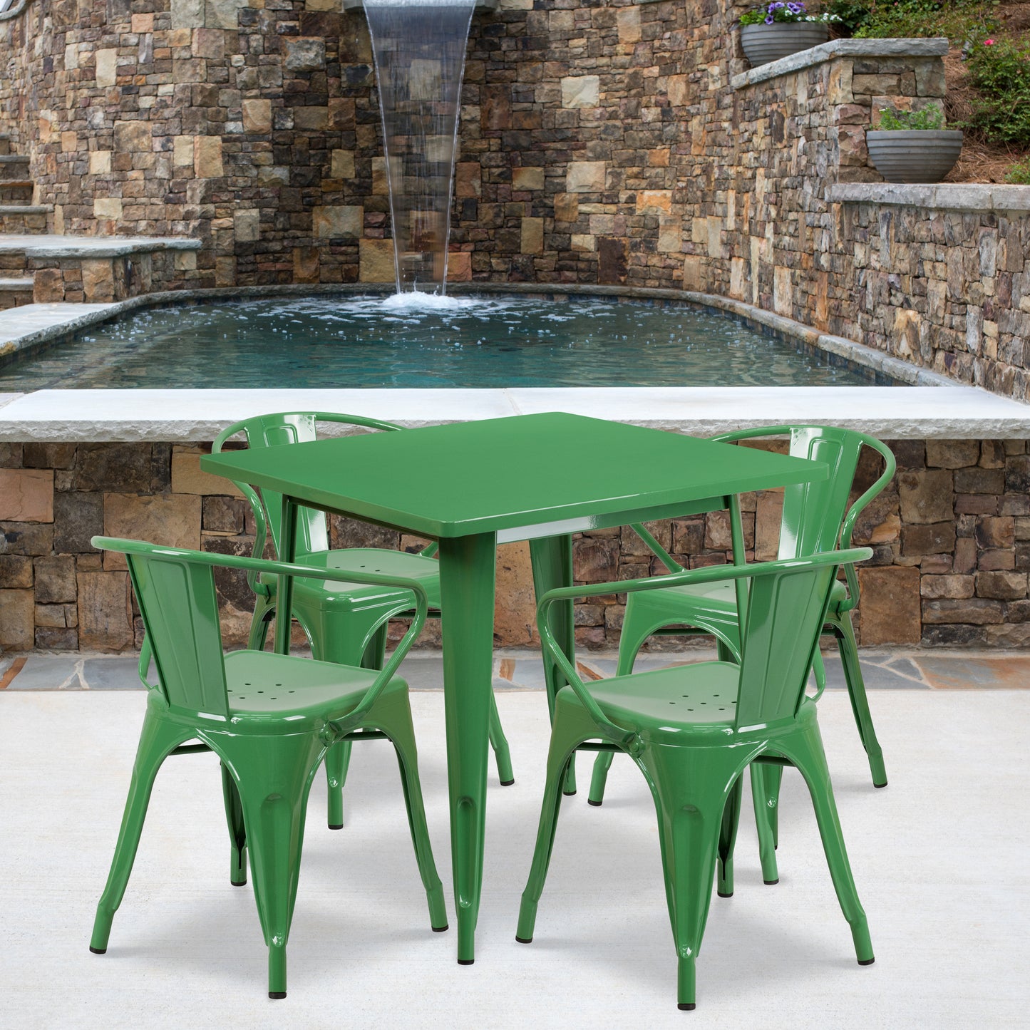 31.5SQ Green Metal Table Set ET-CT002-4-70-GN-GG