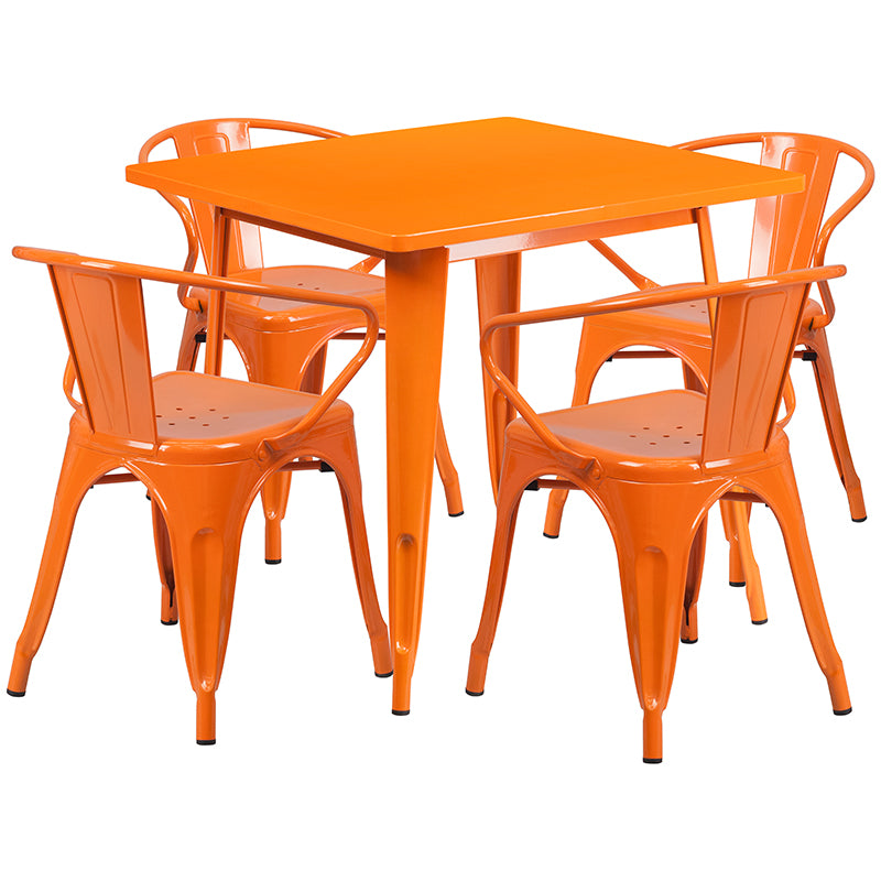 31.5SQ Orange Metal Table Set ET-CT002-4-70-OR-GG