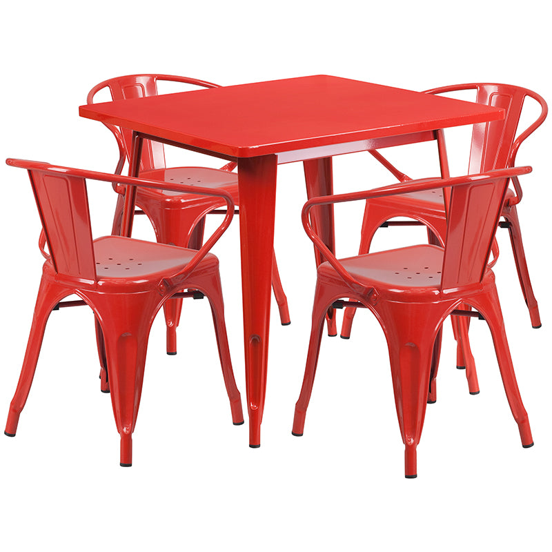 31.5SQ Red Metal Table Set ET-CT002-4-70-RED-GG