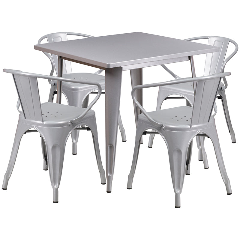 31.5SQ Silver Metal Table Set ET-CT002-4-70-SIL-GG