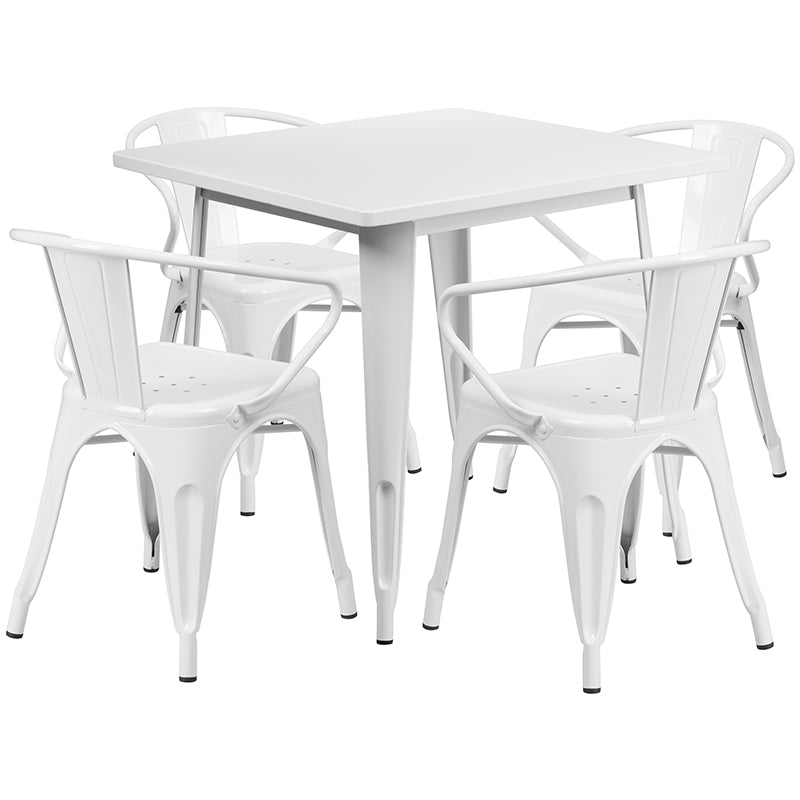 31.5SQ White Metal Table Set ET-CT002-4-70-WH-GG