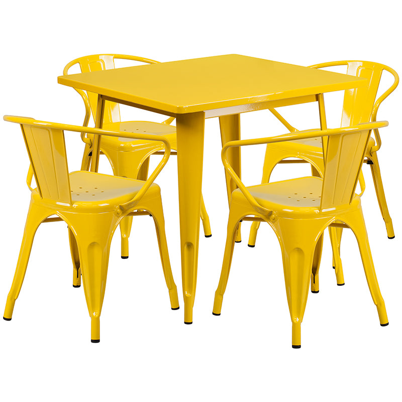 31.5SQ Yellow Metal Table Set ET-CT002-4-70-YL-GG