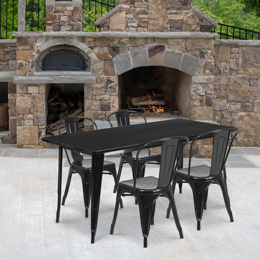 31.5x63 Black Metal Table Set ET-CT005-4-30-BK-GG