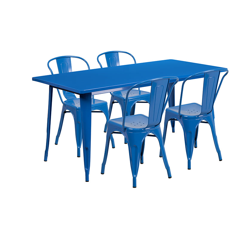 31.5x63 Blue Metal Table Set ET-CT005-4-30-BL-GG