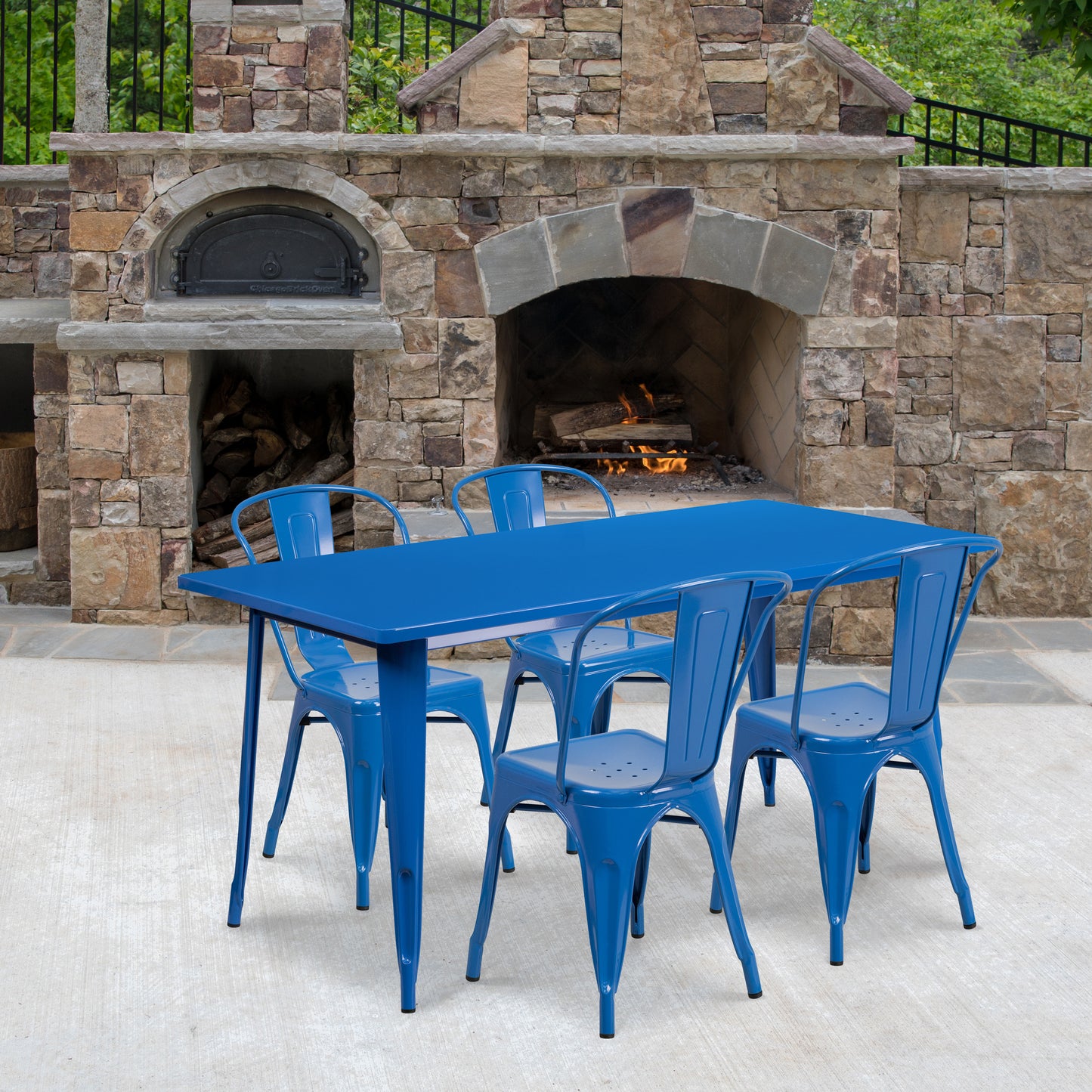 31.5x63 Blue Metal Table Set ET-CT005-4-30-BL-GG