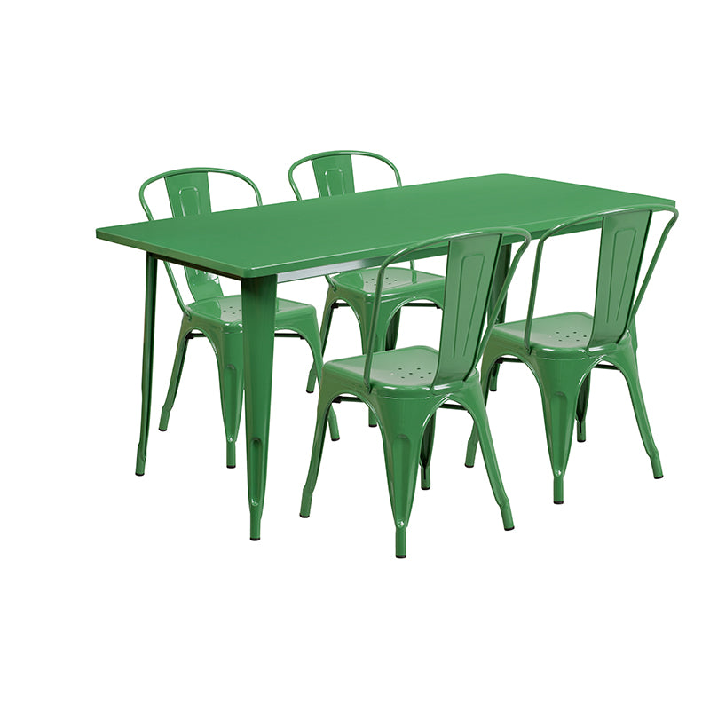 31.5x63 Green Metal Table Set ET-CT005-4-30-GN-GG