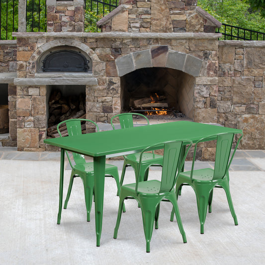 31.5x63 Green Metal Table Set ET-CT005-4-30-GN-GG