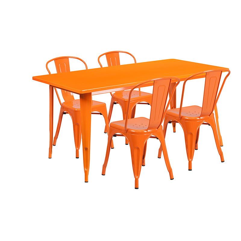 31.5x63 Orange Metal Table Set ET-CT005-4-30-OR-GG