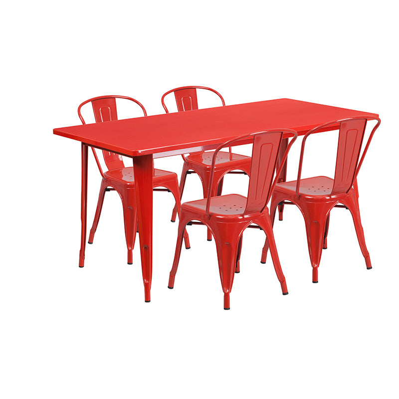 31.5x63 Red Metal Table Set ET-CT005-4-30-RED-GG