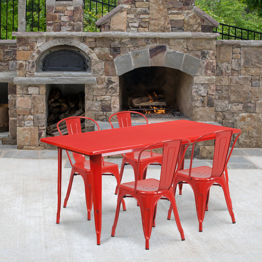 31.5x63 Red Metal Table Set ET-CT005-4-30-RED-GG