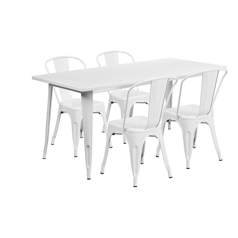 31.5x63 White Metal Table Set ET-CT005-4-30-WH-GG